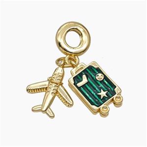 Copper Airplane Travel Box Pendant Painted Gold Plated, approx 11-15mm, 15mm, 10mm