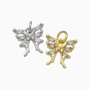 Copper Butterfly Pendant Pave Zirconia Mixed, approx 11-12mm