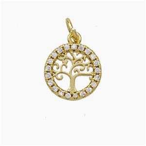 Tree Of Life Copper Pendant Micropave Zirconia Gold Plated, approx 11mm