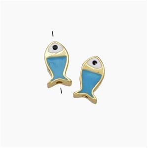 Copper Fish Beads Blue Enamel Gold Plated, approx 4-7mm