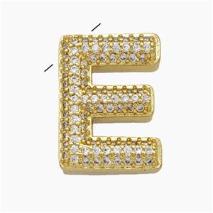 Copper Letter-E Pendant Pave Zirconia Gold Plated, approx 15-20mm