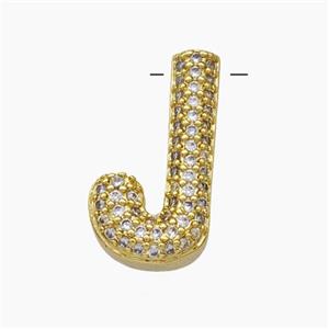 Copper Letter-J Pendant Pave Zirconia Gold Plated, approx 15-20mm