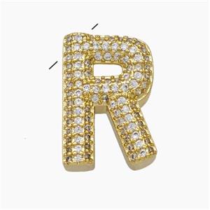 Copper Letter-R Pendant Pave Zirconia Gold Plated, approx 15-20mm