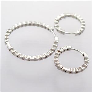 copper Hoop Earrings pave zircon, platinum plated, approx 33mm dia