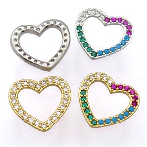 copper heart pendant pave zircon, mixed, approx 17-18mm