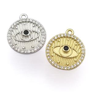 copper circle pendant pave zircon, eye, mixed, approx 15mm dia