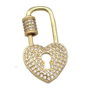 copper carabiner lock pendant pave zircon, gold plated, approx 17-33mm