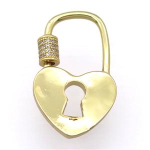 copper carabiner lock pendant pave zircon, gold plated, approx 21-35mm