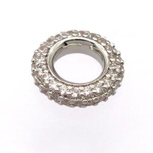 copper rondelle beads pave zircon, platinum plated, approx 12mm, 7mm hole