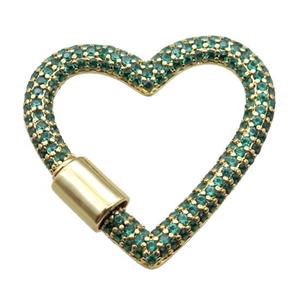 copper heart carabiner lock pendant paved zircon, screw, gold plated, approx 31-34mm