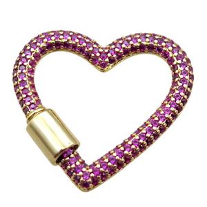 copper heart carabiner lock pendant paved zircon, screw, gold plated, approx 31-34mm