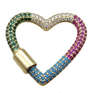 copper heart carabiner lock pendant paved zircon, screw, gold plated, approx 31-34mm