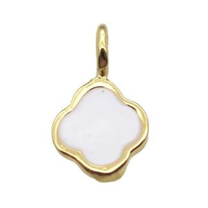 copper clover pendant with white enameling, gold plated, approx 8mm dia