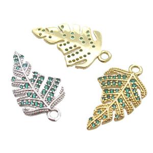 copper leaf pendant pave zircon, mixed, approx 12-20mm