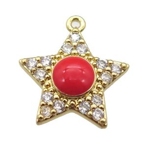 copper star pendant pave zircon, gold plated, approx 15mm dia