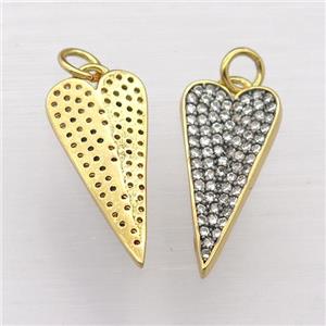 copper dart pendant pave zircon, gold plated, approx 9-20mm