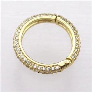 copper Carabiner Lock pendant pave zircon, circle, gold plated, approx 19mm dia