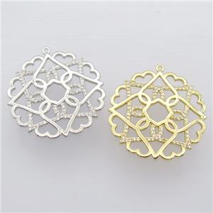 copper flower pendant pave zircon, mixed, approx 32mm dia