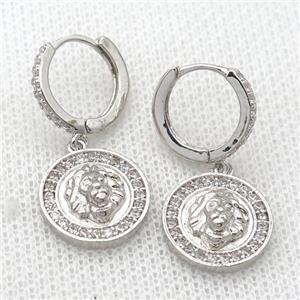copper Hoop Earrings pave zircon, platinum plated, approx 15mm dia, 14mm dia