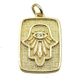 copper rectangle pendant pave zircon, hand, gold plated, approx 14-21mm