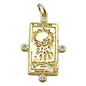 copper rectangle pendant pave zircon, moonface, gold plated, approx 18-30mm