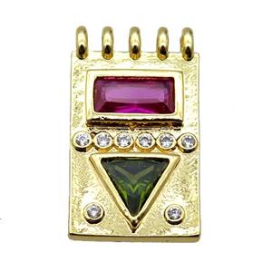 copper rectangle pendant pave zircon, gold plated, approx 14-22mm