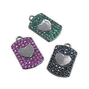 copper rectangle pendant pave zircon, mixed, heart, black plated, approx 12-16mm