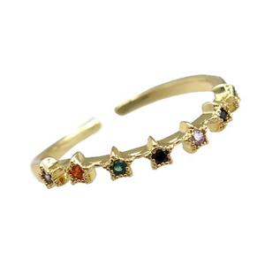 copper Rings pave zircon, adjustable, gold plated, approx 20mm dia