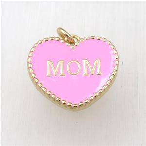 copper heart MOM pendant with pink enameling, gold plated, approx 17-20mm