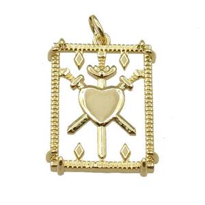 copper rectangle pendant, three sword, gold plated, approx 17-22mm