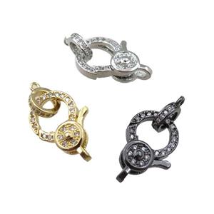 copper lobster clasp pave zircon, mixed, approx 12-20mm, 7mm dia