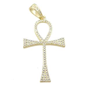 Copper Ankh Cross Pendant Pave Zircon Gold Plated, approx 22-36mm