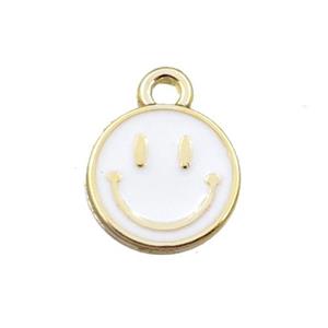 copper emoji pendant with white enameled, smile face, gold plated, approx 10mm