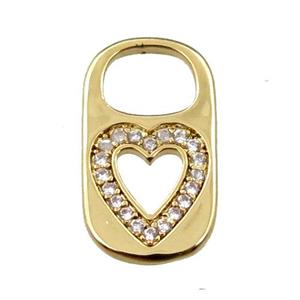 copper Lock pendant pave zircon, heart, gold plated, approx 10-17mm