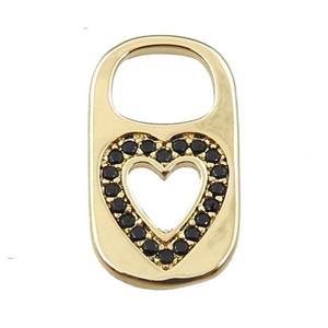 copper Lock pendant pave zircon, heart, gold plated, approx 10-17mm