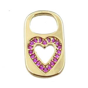 copper Lock pendant pave zircon, heart, gold plated, approx 10-17mm