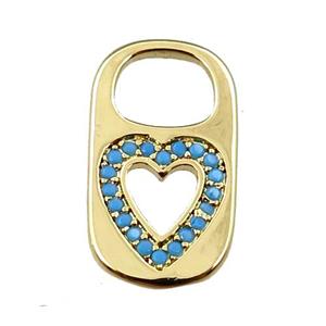 copper Lock pendant pave zircon, heart, gold plated, approx 10-17mm