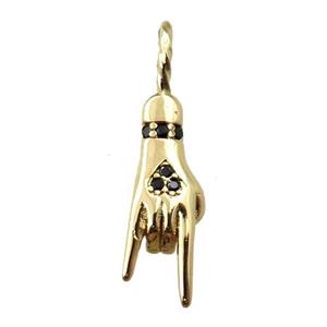 copper hand pendant pave zircon, gold plated, approx 6-24mm
