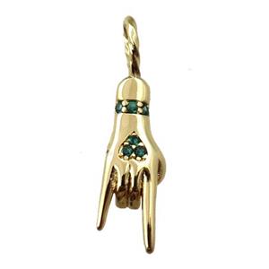 copper hand pendant pave zircon, gold plated, approx 6-24mm