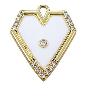 copper pendant pave zircon with white enameled, gold plated, approx 22-26mm
