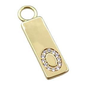 copper rectangle pendant pave zircon, gold plated, approx 7-20mm