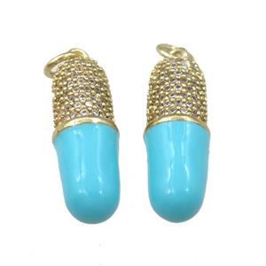 copper pill pendant with enameled, gold plated, approx 7-22mm