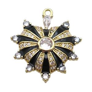 copper heart pendant pave zircon, black enameled, gold plated, approx 25mm