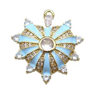 copper heart pendant pave zircon, enameled, gold plated, approx 25mm