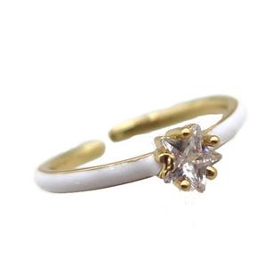 copper Rings, white enameled, adjustable, gold plated, approx 5mm, 18mm dia
