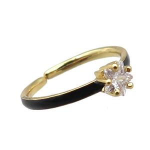 copper Rings paved star zircon, black enameled, adjustable, gold plated, approx 5mm, 18mm dia