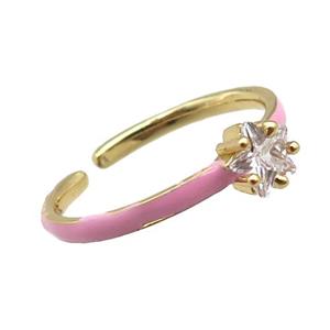copper Rings, pink enameled, adjustable, gold plated, approx 5mm, 18mm dia
