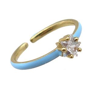 copper Rings, blue enameled, adjustable, gold plated, approx 5mm, 18mm dia