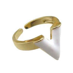 copper rings with white enameled, adjustable, gold plated, approx 15mm, 18mm dia