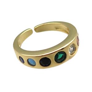 copper rings paved zircon, adjustable, gold plated, approx 5mm, 18mm dia